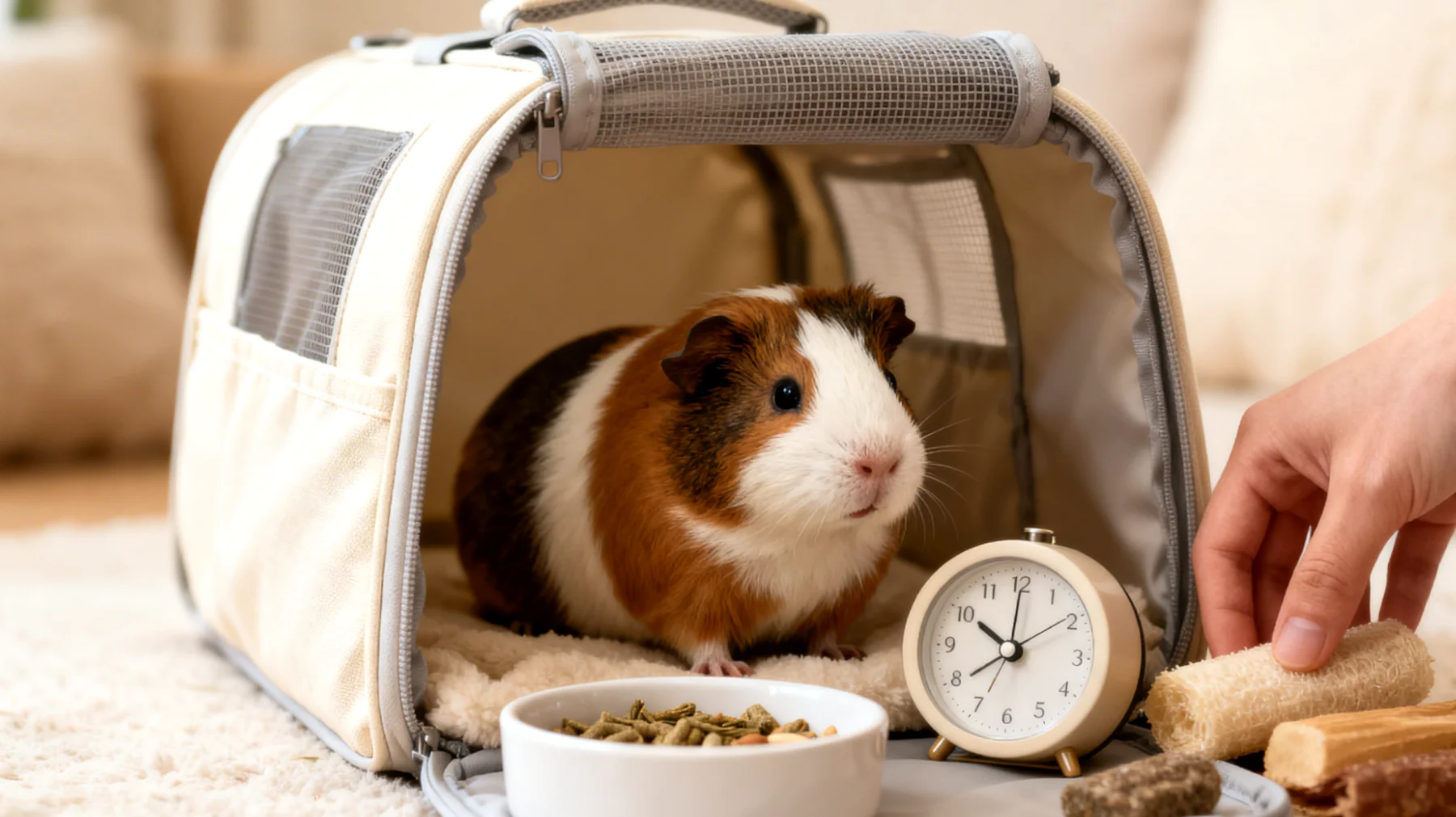 Meerschweinchen benötigen während einer Reise eine stabile tägliche Routine mit regelmäßigen Fütterungszeiten, konstanter Temperatur und vertrauten Ritualen, um Stress zu minimieren und ihr Wohlbefinden aufrechtzuerhalten"